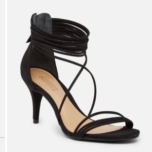 NIB SCHUTZ Black VIOLITA SANDALS heels pumps Lace Straps ZIP BACK 6